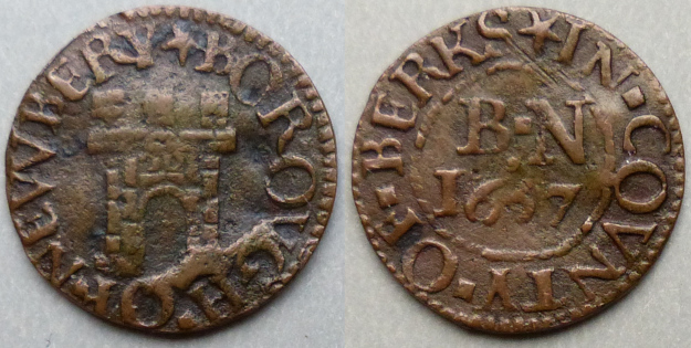Newbury, Borough issue 1657 farthing three turrets N107 Newbury, Borough issue 1657 farthing three turrets N107